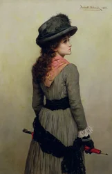 Denise - Porträt eines jungen Mädchens mit einem roten Regenschirm, 1885